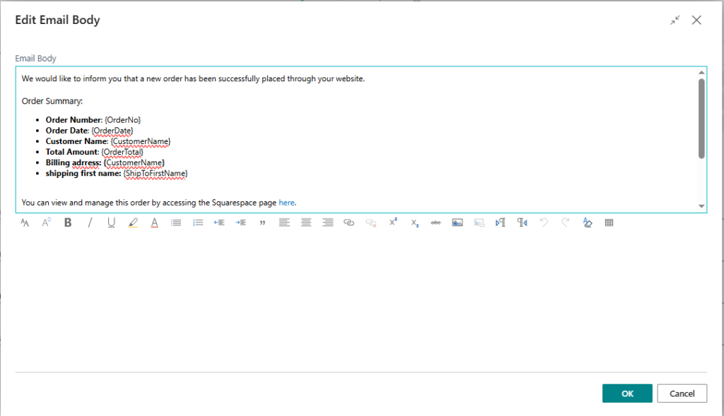 Squarespace email integration, Business Central email automation, eCommerce notification sync