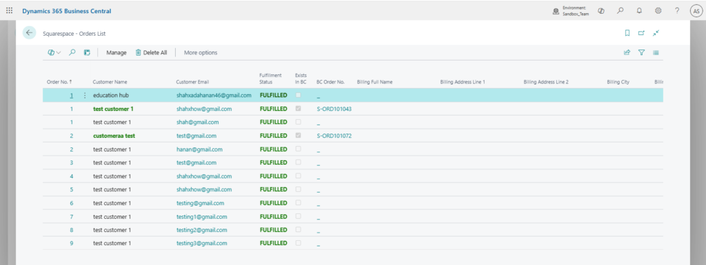 Squarespace order sync, Dynamics 365 Business Central eCommerce automation, order management integration