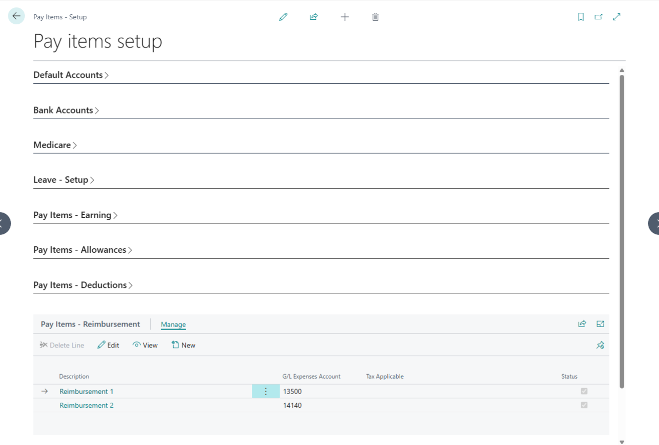 Pay Items Reimbursement Setup