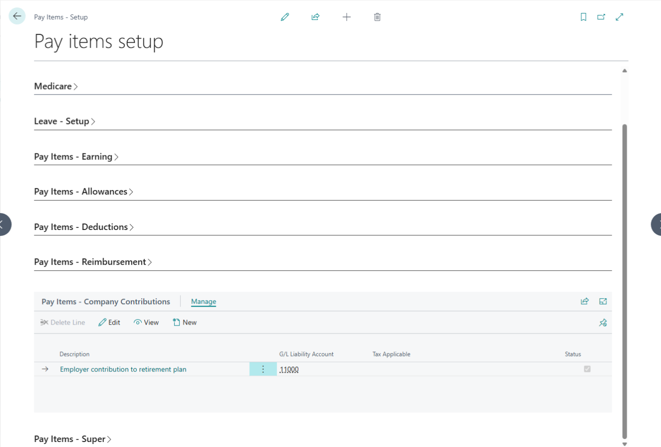 Pay Items Company Contribution Setup