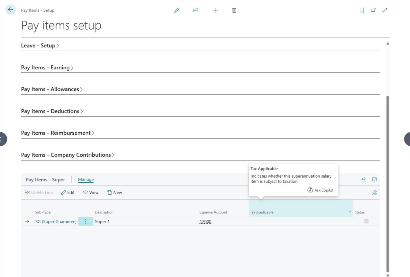 Pay Items Superannuation Setup