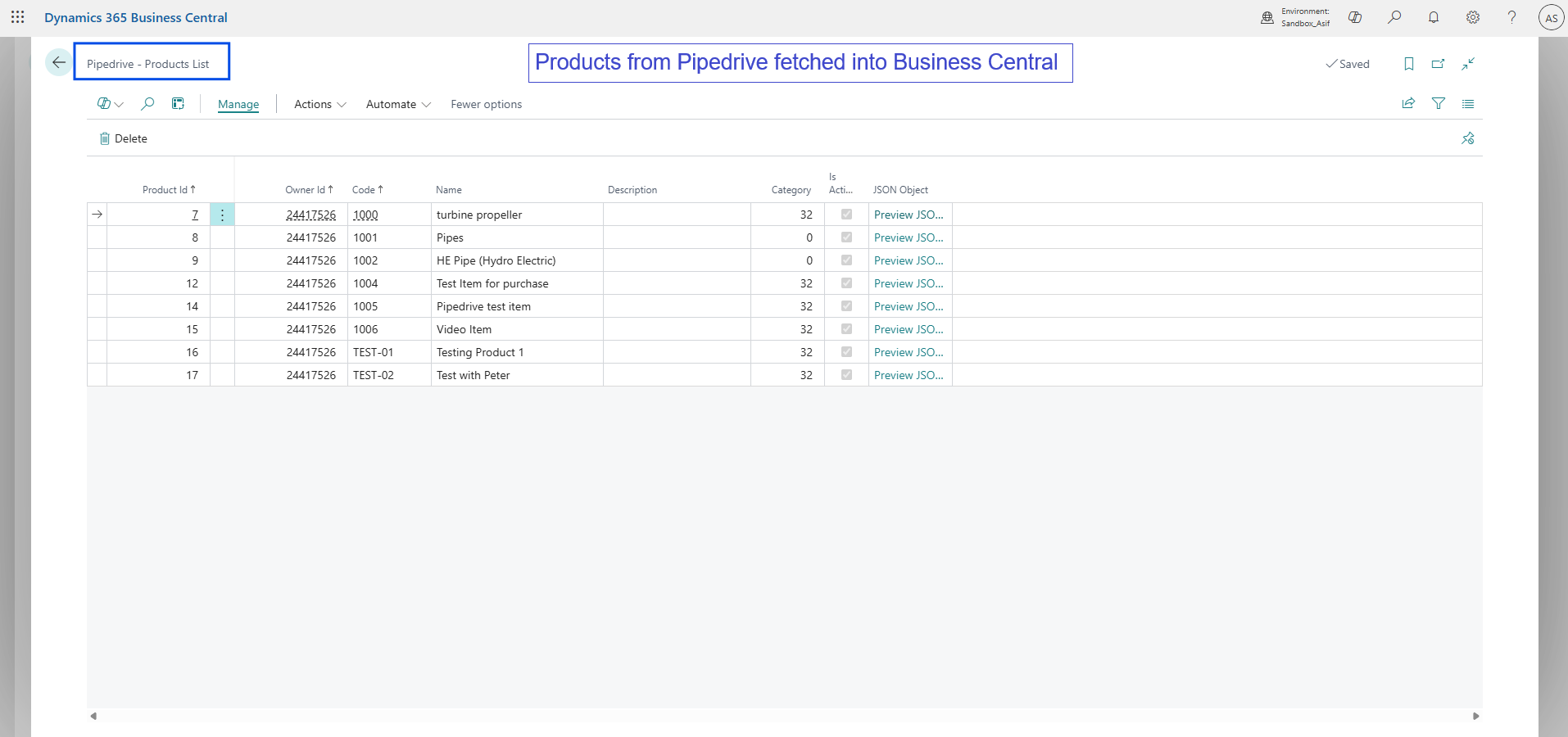 Business Central Products