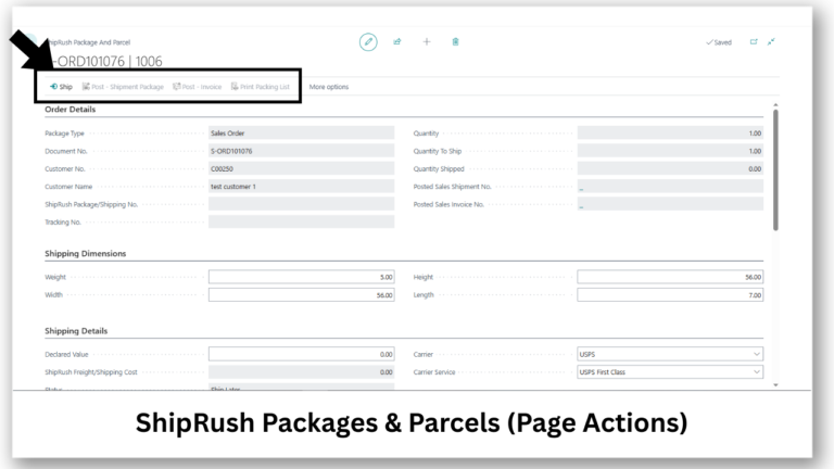 ShipRush Packages & Parcels (Page Actions)