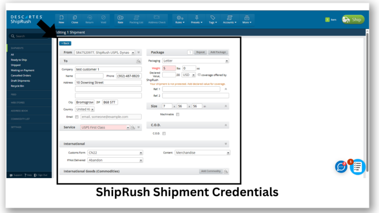 ShipRush Shipment Credentials