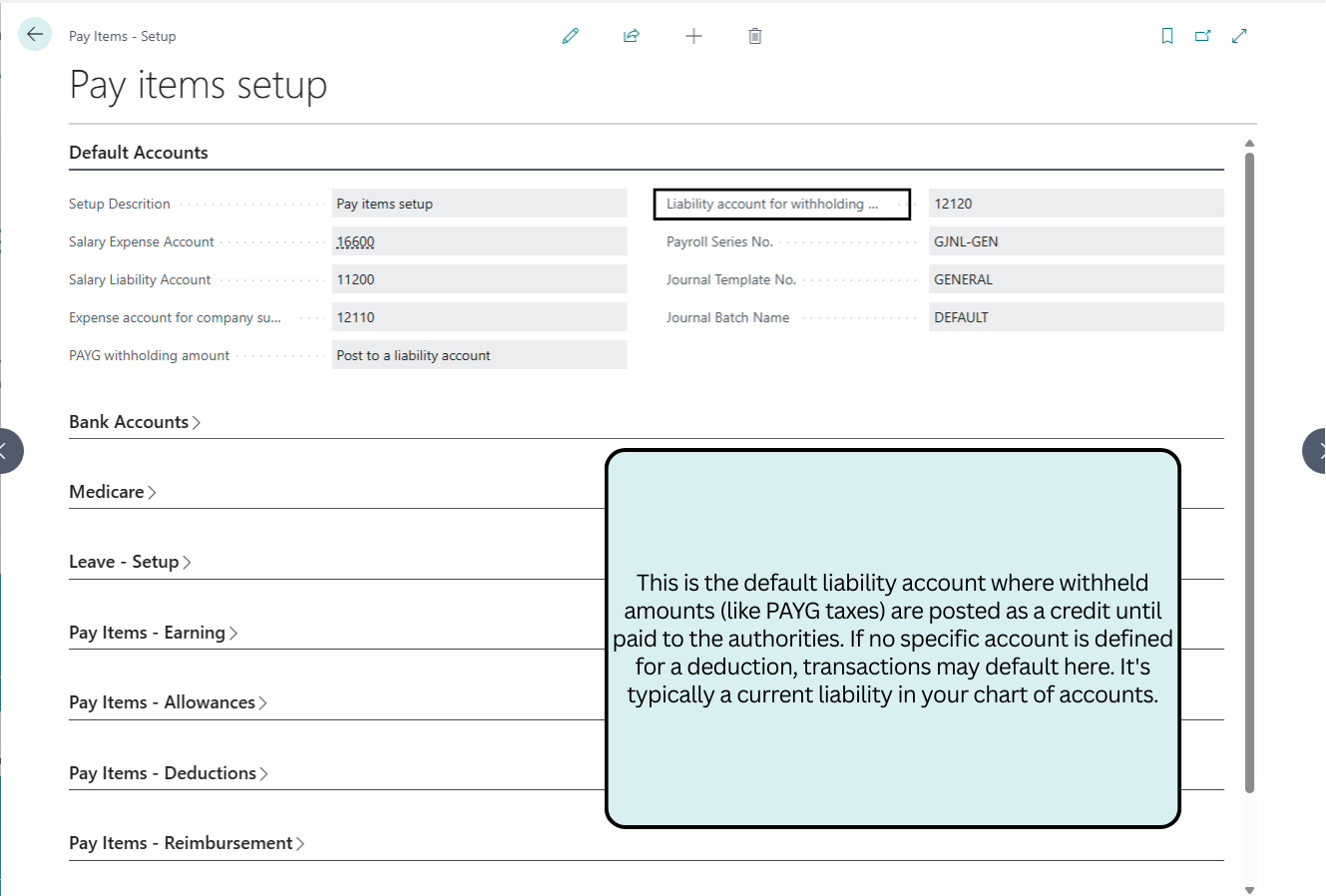 Liability account for withholding